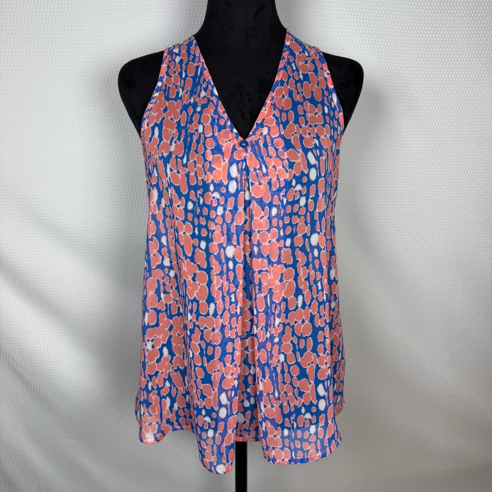 5th Culture Small Sleeveless V-Neck Abstract Animal Print Tank Top Blue Coral